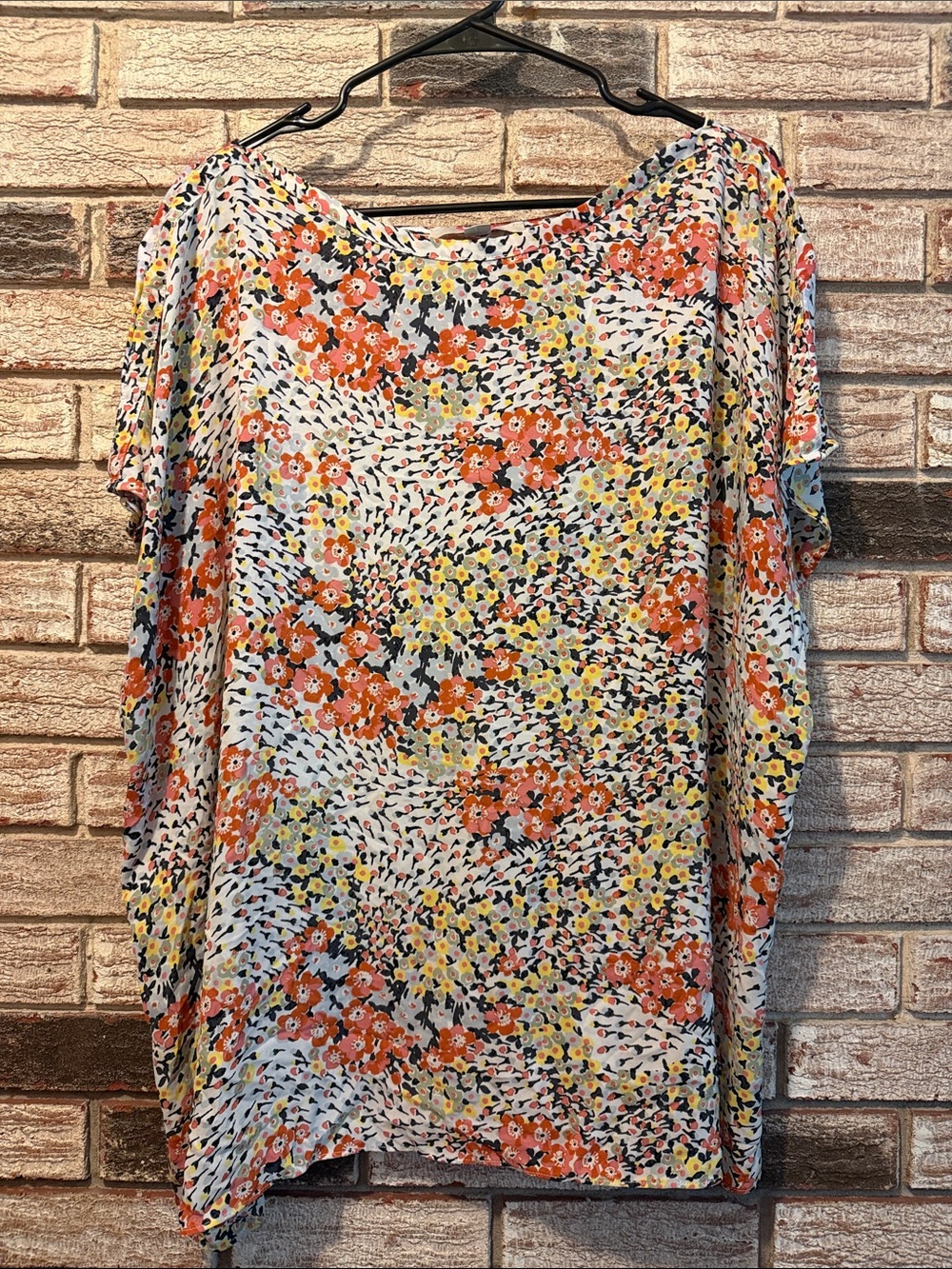 LOFT Floral Dolman Sleeve Tunic in Orange, Yellow & White